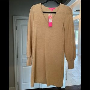 XS heathered sand bar metallic sariya sweater dress